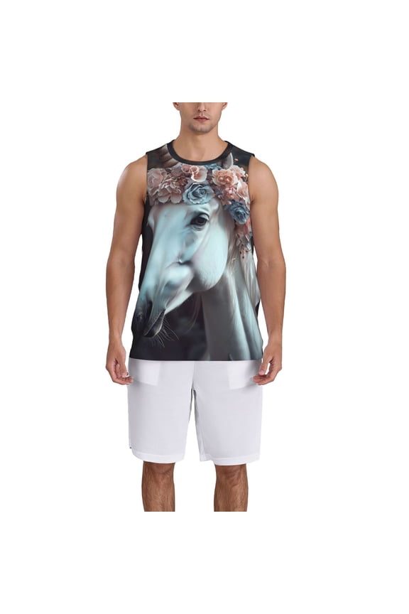 Flower Crown White Horse print basketball shirt for both men and women, a unisex basketball jersey perfect for theme parties-3X-Large