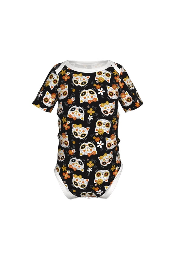 Flower Fox Pattern Baby Climbing Bodysuit Short Sleeve Onesie Unisex 0-12 Months Baby Shirt Newborn Outfits Crotch snap design-