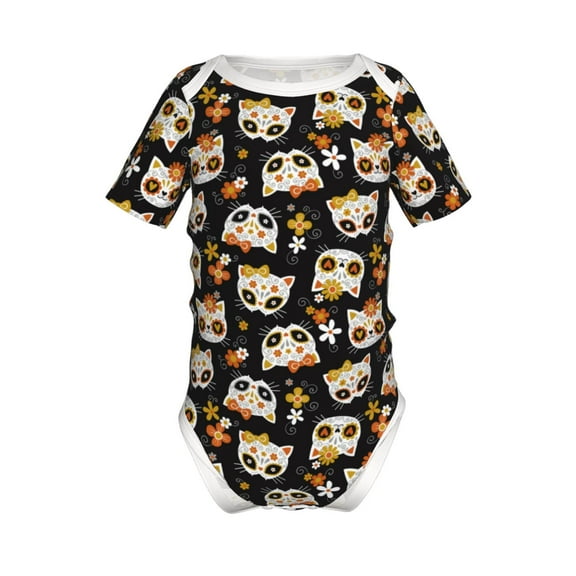 Xecao Flower Fox Pattern Baby Climbing Bodysuit Short Sleeve Onesie Unisex 0-12 Months Baby Shirt Newborn Outfits Crotch snap design-6 Months