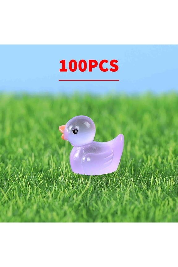 100Pcs Mini Duck Figurines Luminous Resin Ornaments Fairy Garden Decorations DIY Crafts Tabletop Ornaments for Aquarium Terrarium Home Holiday Decor