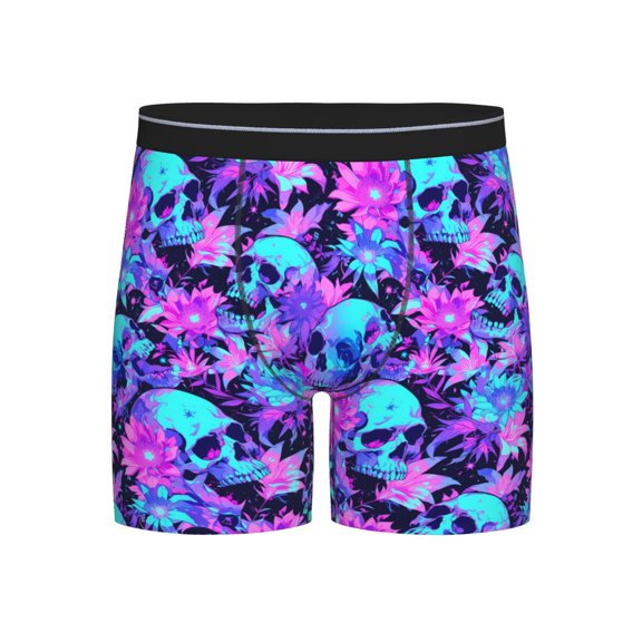 Xecao Flower Happy Skull Print Boxer Briefs for Men's Stretch Moisture-Wicking Underwear, Mid-Rise Classics breathable fabric