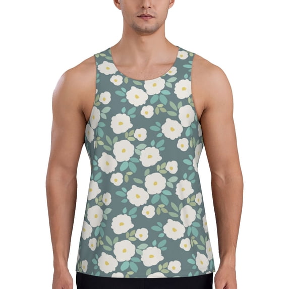 Xecao Flower Men's Tank Top Workout Quick Dry Sleeveless Gym Jogging Muscle Shirts Summer Swim Beach Tops