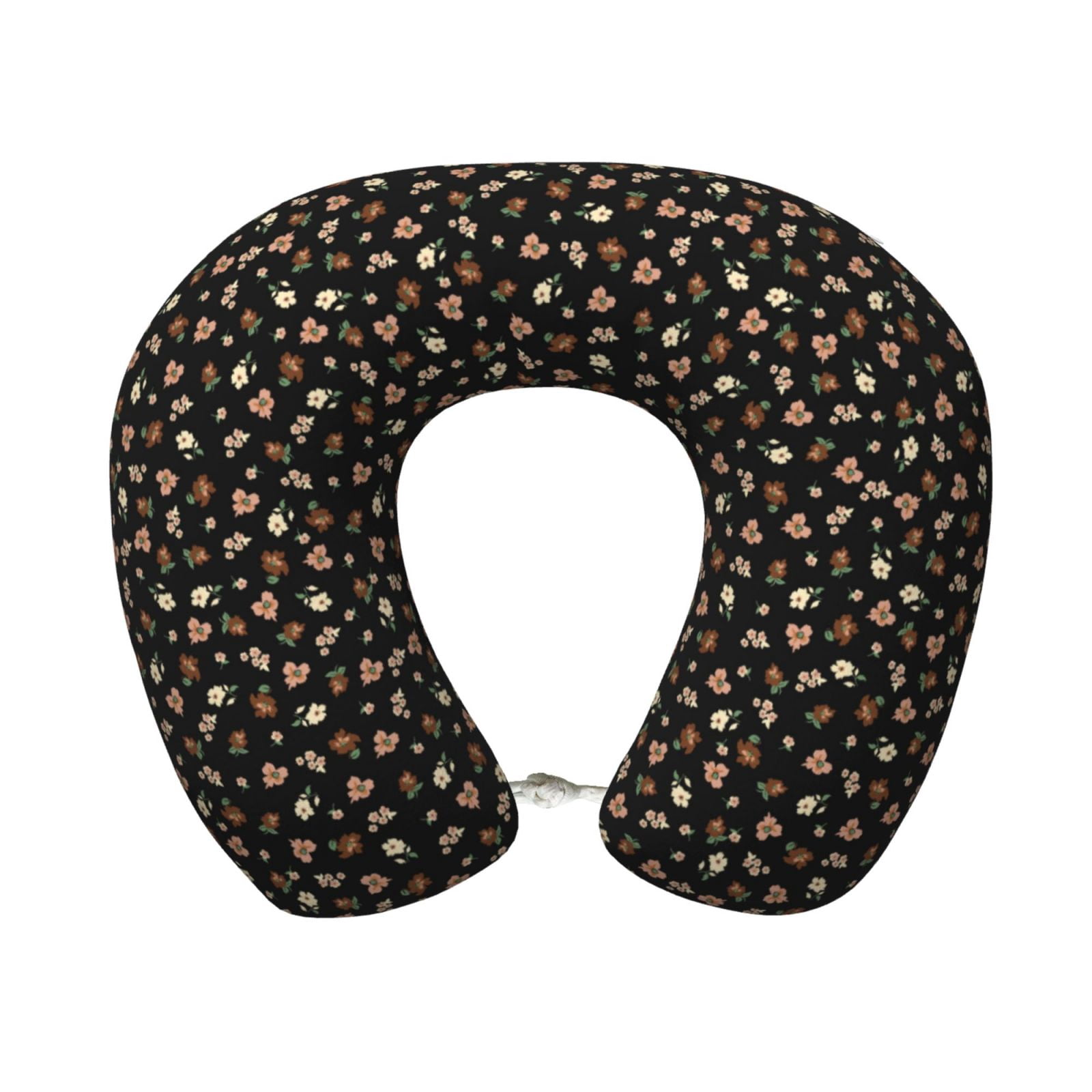 Xecao Flower Pattern On Black Print Memory Foam Cervical Neck Pillow Versatile U-Shaped Pillows for Home,Office,Camping,Travelling,Soft Washable Cover