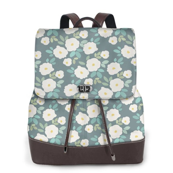 Xecao Flower Print Large Backpack Soft Leather for Women Travel with Compartment, Adjustable Convertible Strap