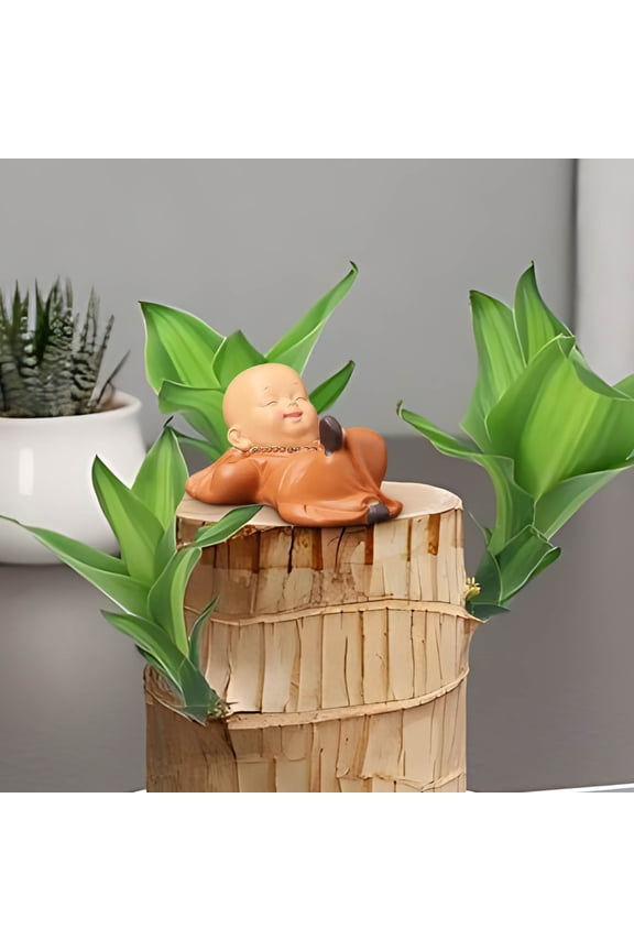 Zen Monk Figurine 3" Resin Little Buddha Statue Brown Color Mini Monk Ornament Meditation Spiritual Decor for Desktop Tea Table Home Office Decoration