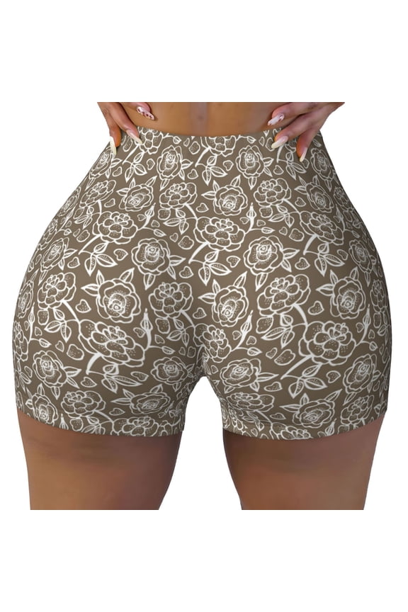 Flower Rose Print Workout Shorts for Women Soft Smooth Gym Yoga Scrunch Active Tennis Workout Running Shorts