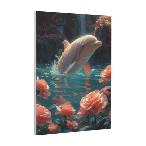 Xecao Flower White Dolphin for Ready-to-Hang Canvas Art 12x16 Inches - Waterproof HD Print Solid Wood Frame for Gifting,Vertical