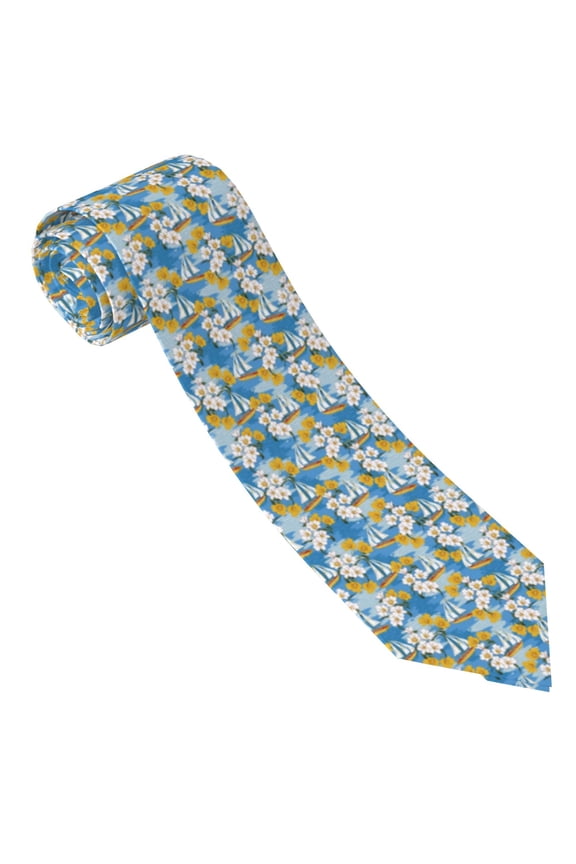 Flower and Sail Boat Print Tie For Men Necktie Woven Jacquard Neck Ties,Classic Men's Tie