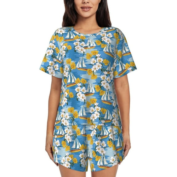 Xecao Flower and Sail Boat print Swimsuit for women, Summer-ready, sporty style.Quick-dry fabric. Many sizes & colors.