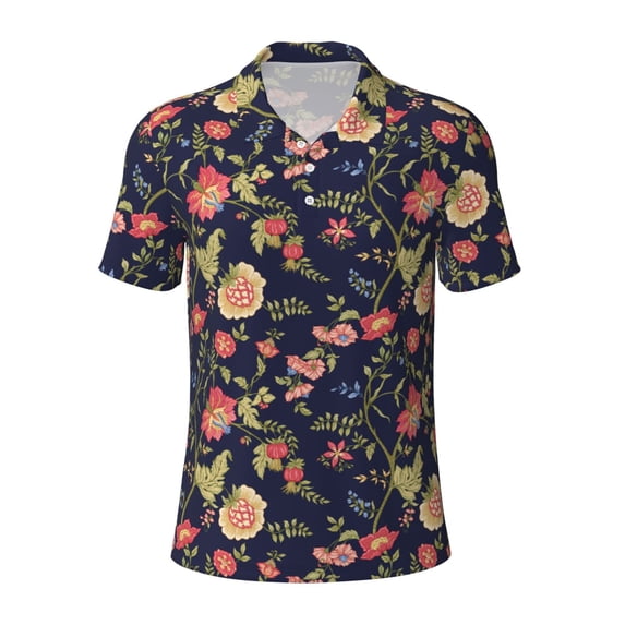 Xecao Flower for Mens' Casual Short Sleeve Button-Down Polo Shirts for a Classic Golf Look