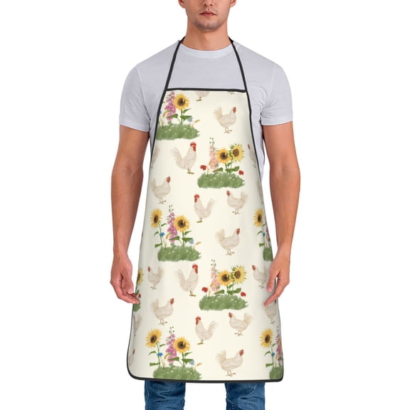 Xecao Flowers And Hens Print Funny BBQ Chef Aprons for Men Women,Adjustable Kitchen Cooking Aprons with Pocket Waterproof Oil Proof No Pilling Fading
