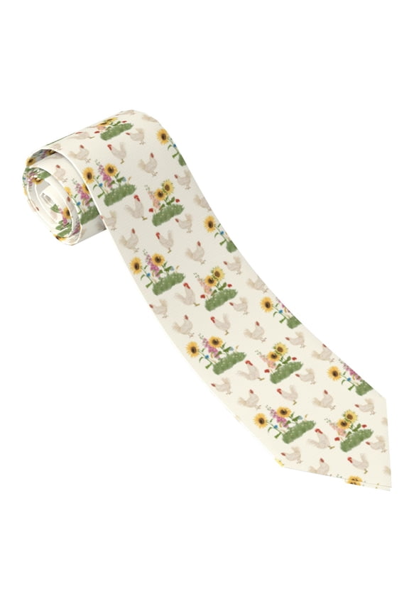 Flowers And Hens Print Tie For Men Necktie Woven Jacquard Neck Ties,Classic Men's Tie