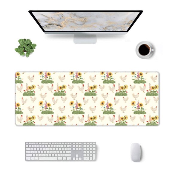 Xecao Flowers And Hens for Mouse Pad - Waterproof Extended Contour Mouse Mat, Large Gaming Mousepad Laptop Keyboard Mat with Non-Slip Rubber Base