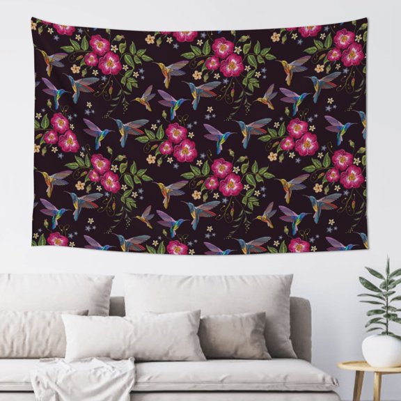 Xecao Flowers And Humming Bird1 Print Tapestry, Wall Hanging Room Funny Decor, Backdrop Room Decor for Bedroom Living Room dormitory