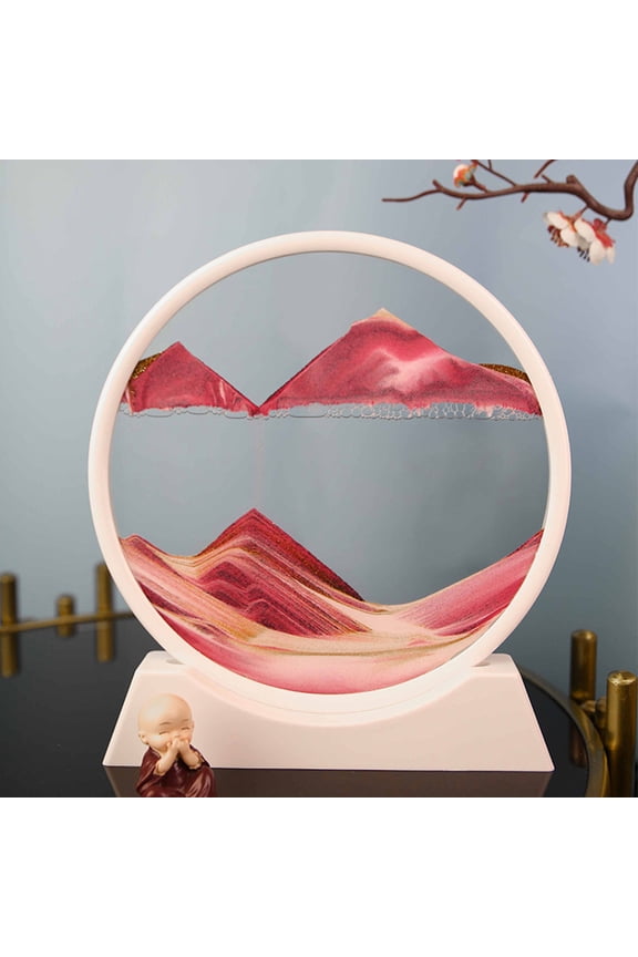 Moving Sand Art Picture 7" Round Frame, Flowing Quicksand Hourglass Ornament for Relaxing Living Room Bedroom Office Tabletop Decor