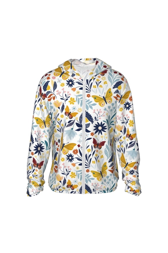 Flowers Butterfly for Sun Shirt-A lightweight, hoodie-style long-sleeve UV protection garment designed for other outdoor activities.