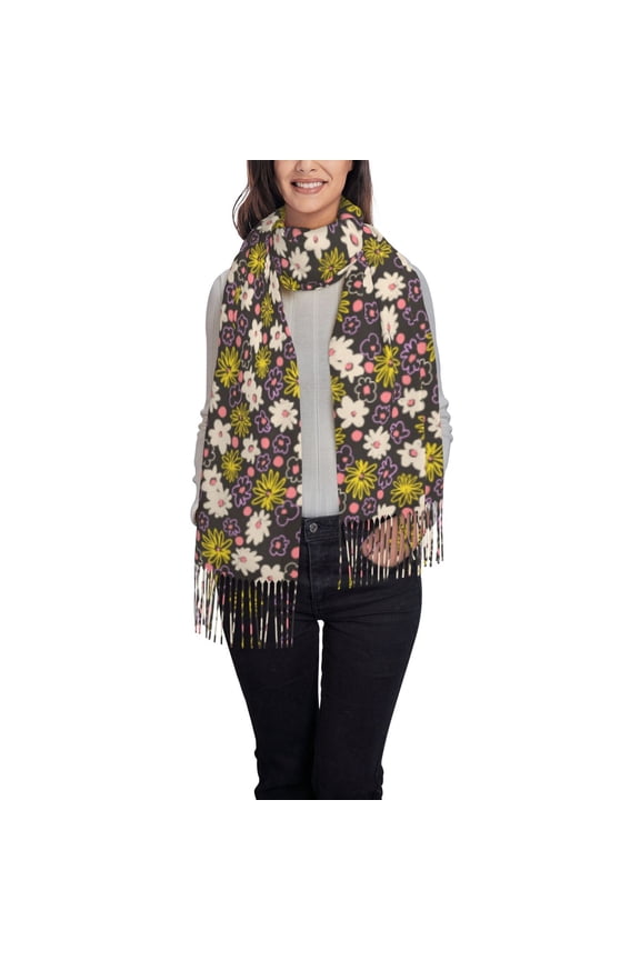 Flowers Daisy Pattern Womens Winter Scarf Fall Scarf Oversized Large Scarf for Women Warm Shawl Wrap