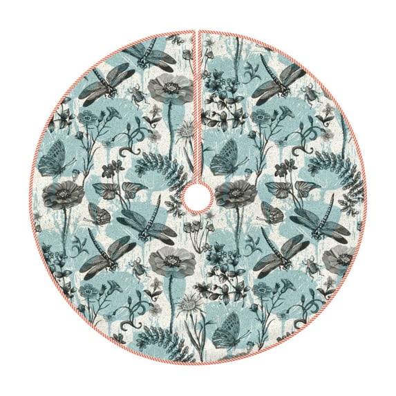 Xecao Flowers In Vintage Pattern Christmas Tree Skirt Round Xmas Tree Mat Base Cover for Holiday Home Decorations-36"