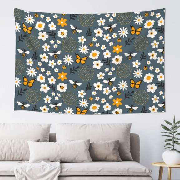 Xecao Flowers and Bee Print Tapestry, Wall Hanging Room Funny Decor, Backdrop Room Decor for Bedroom Living Room dormitory