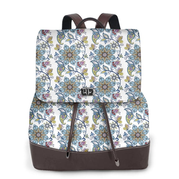 Xecao Flowers and Butterflies Print Large Backpack Soft Leather for Women Travel with Compartment, Adjustable Convertible Strap