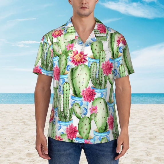 Xecao Flowers and Cactus print Hawaiian shirt - a stylish short-sleeve button-down for men, perfect for casual beach and tropical outings.