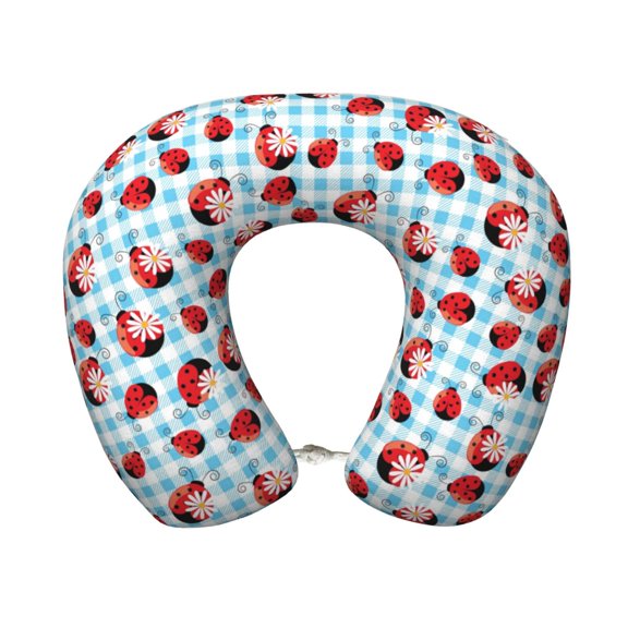 Xecao Flowers and Lady Bugs Print Memory Foam Cervical Neck Pillow Versatile U-Shaped Pillows for Home,Office,Camping,Travelling,Soft Washable Cover