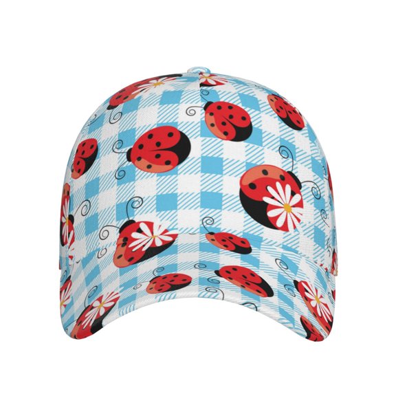 Xecao Flowers and Lady Bugs for Baseball Cap: Unisex, crafted from classic polyester twill fabric, featuring a soft unconstructed design