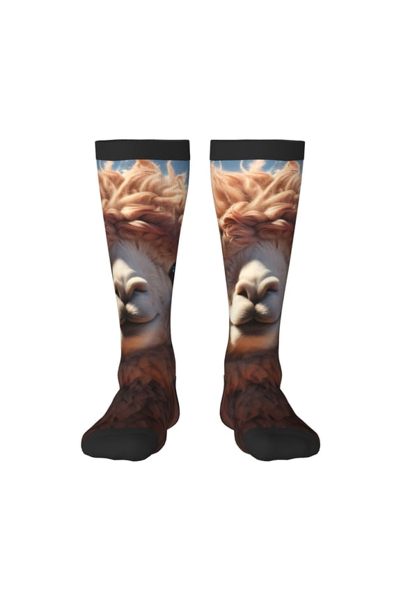 Fluffy Alpaca Mountain Meadow Print Compression Socks for Both Men And Women for Running, Travel, Flight, Nurse