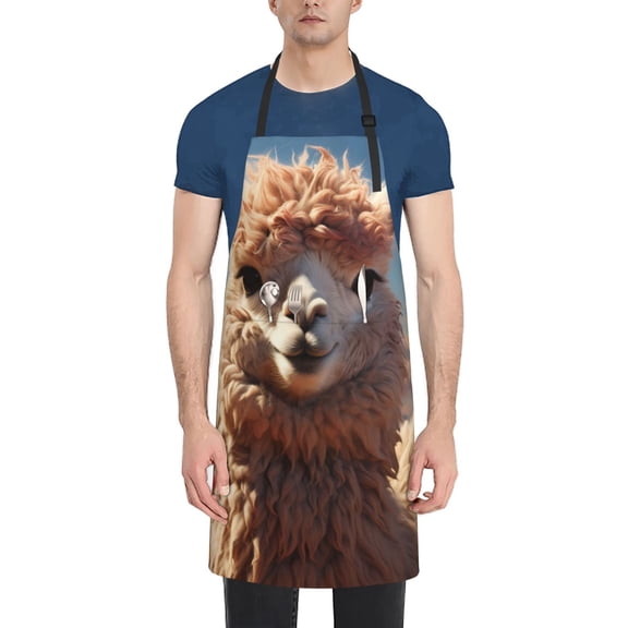 Xecao Fluffy Alpaca Mountain Meadow Print Kitchen Cooking Aprons, Waterproof Adjustable Bib Aprons with 2 Pockets for Women Men Chef