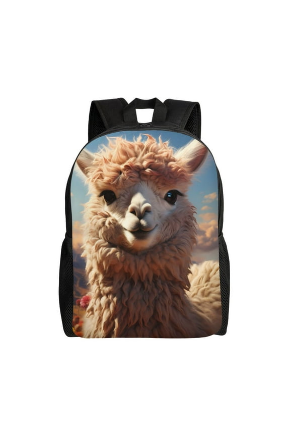 Fluffy Alpaca Mountain Meadow Print School Backpack with Laptop Compartment Small Travel Laptop Backpack for Women Men Waterproof College Backpack Simple School Bag