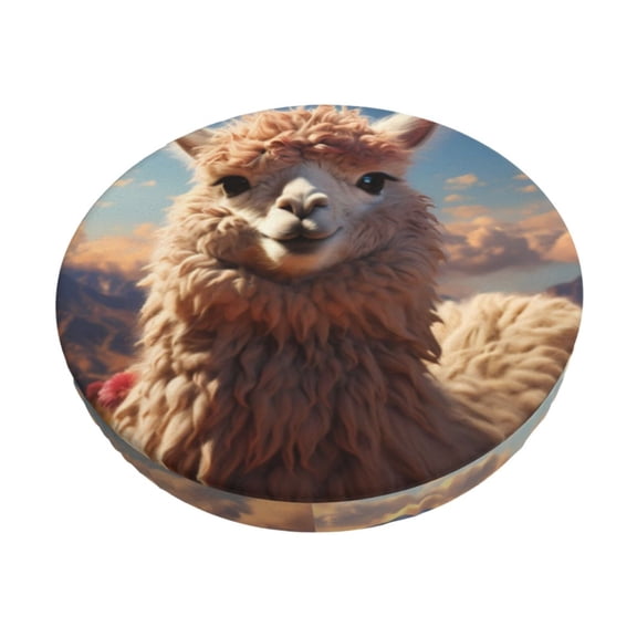 Xecao Fluffy Alpaca Mountain Meadow Print Stool Covers Offer Stylish, Washable Protection for PU Round Bar Stools, Perfect for Home or Commercial Use.-13 inch