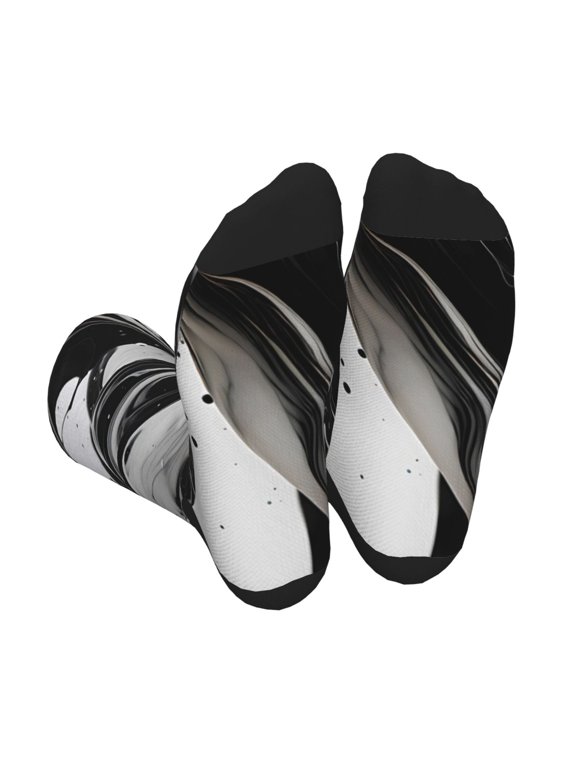 Xecao Fluid Black White Paint Swirls Print Crew Socks for Men and Women, Men's Soft Moisture-wicking Sock