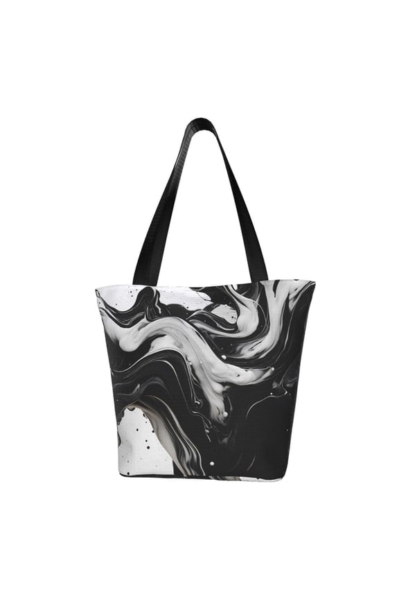 Fluid Black White Paint Swirls for Tote Bag for Women -Tote Shoulder Bag with A Little Pocket Inside, Perfect for Travel and Work.