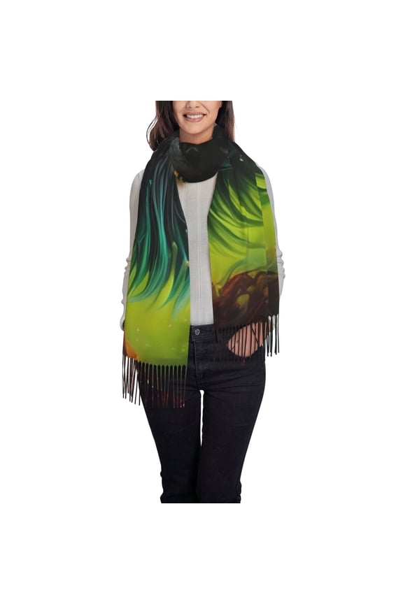 Fluorescent Wolf Pattern Womens Winter Scarf Fall Scarf Oversized Large Scarf for Women Warm Shawl Wrap