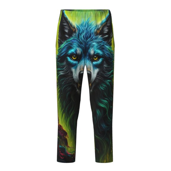 Xecao Fluorescent Wolf Print Teenagers' Pajama Pants Long Sleep Pants Soft Elastic Waist Pajama Bottoms Elastic waist with 2 Pockets 5-16 Years-Medium
