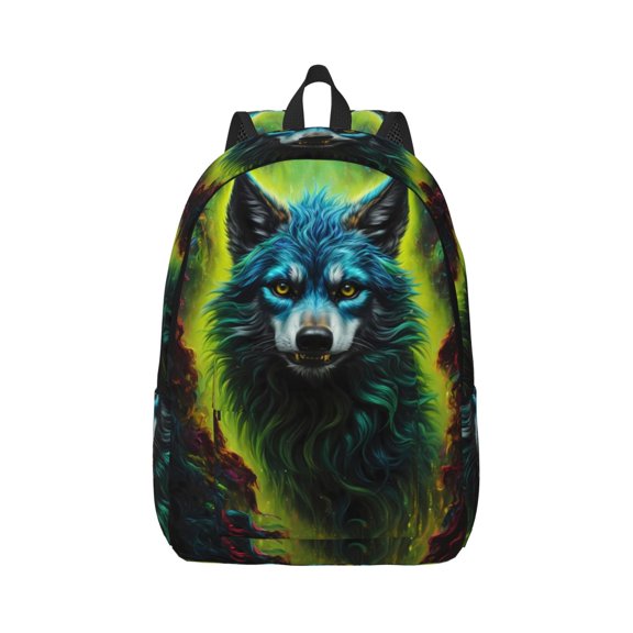 Xecao Fluorescent Wolf for Canvas College Laptop Backpack, Durable Rucksack Travel Notebook Bag School Backpack Book Bag for Men Women