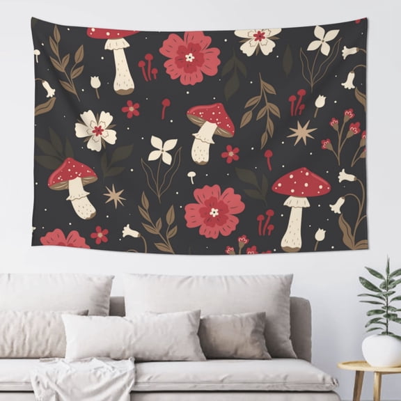 Xecao Fly Agaric and Flowers Print Tapestry, Wall Hanging Room Funny Decor, Backdrop Room Decor for Bedroom Living Room dormitory