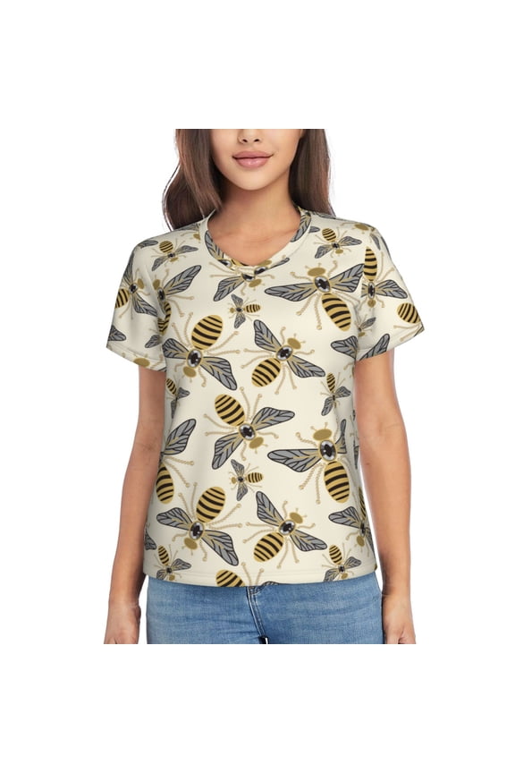 Flying Bees1 for Women's V-Neck T-Shirts-Elegant Half-Sleeve Tops Perfect for Summer-Large