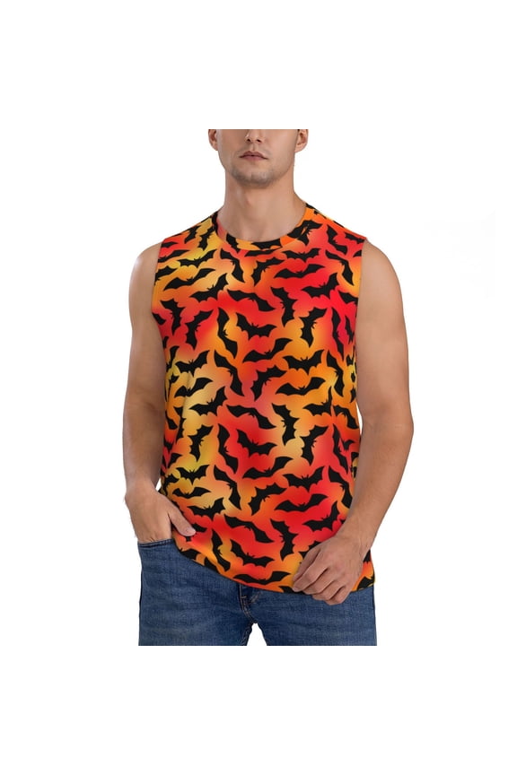 Flying Black Bat Print Men's Tank Top: Sleek Sleeveless Tee for Casual Sports and Beach Occasions-Medium