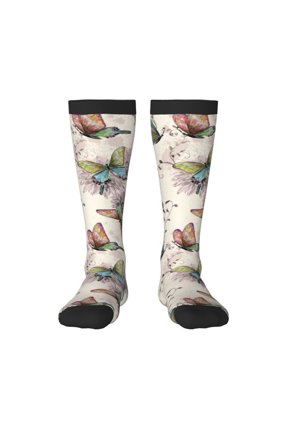 Flying Butterflies-1 print thigh-high socks, crafted for both men and women with a stretchy, high-opaque design perfect for daily wear