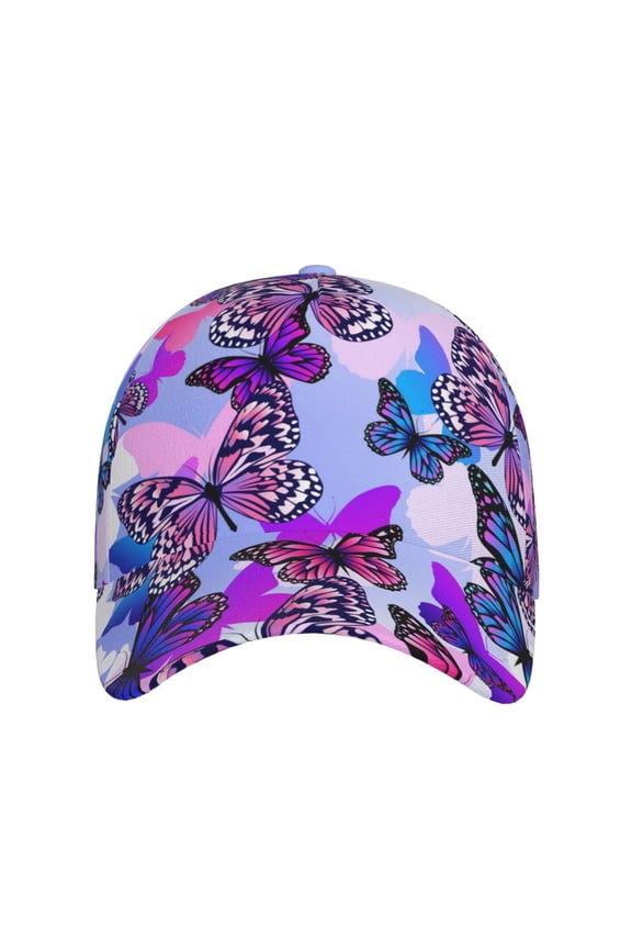 Flying Butterflies for Baseball Cap: Unisex, crafted from classic polyester twill fabric, featuring a soft unconstructed design