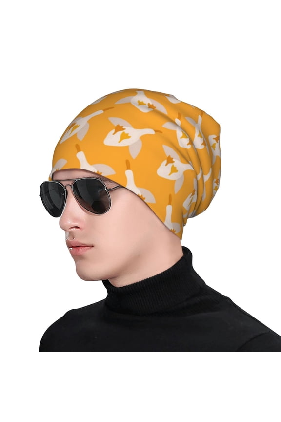 Flying Ducks Print Beanie Knitted Hat for Men Women, Winter Fashion Knit Cuffed Caps Unisex