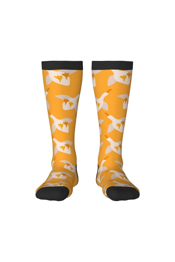 Flying Ducks print thigh-high socks, crafted for both men and women with a stretchy, high-opaque design perfect for daily wear