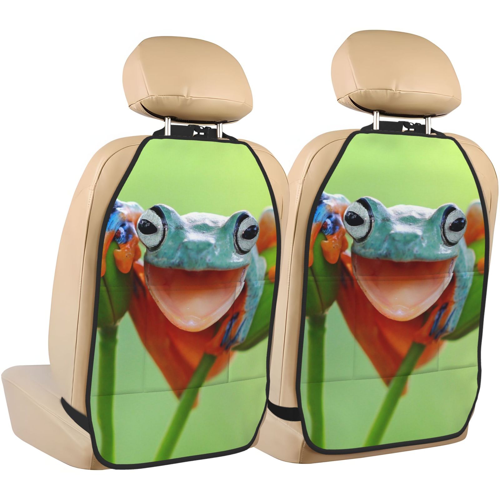 Xecao Flying Frog On Branch Pattern Car Seat Back Protector 2 Pack Large Capacity Pocket, Kick Mats Back Seat Protector