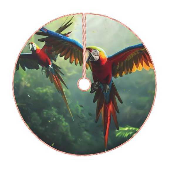 Xecao Flying Parrots In Jungle Pattern Christmas Tree Skirt Round Xmas Tree Mat Base Cover for Holiday Home Decorations-30"