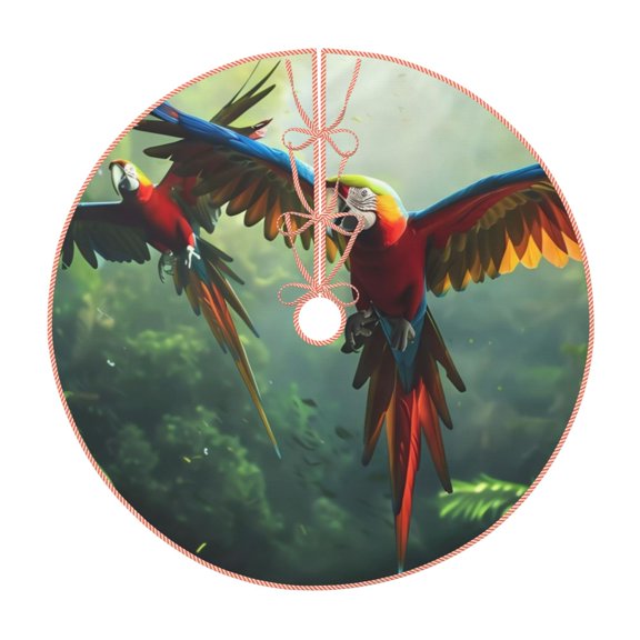 Xecao Flying Parrots In Jungle Pattern Christmas Tree Skirt Round Xmas Tree Mat Base Cover for Holiday Home Decorations-30"