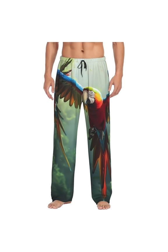Flying Parrots In Jungle Print Men's Straight Lounge Pajama Pants - The Ultimate in Comfortable Sleepwear-X-Large