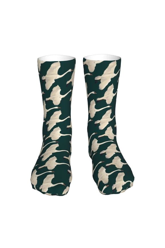 Flying Swans Print Fashion No Heel Casual Crew Socks Cushioned Breathable for Men Women - Moisture wicking,Not easy to fade Suitable for daily