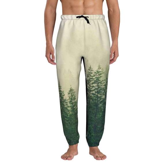 Xecao Fog Forest Print Active Tech Joggers for Men, Mens Sweatpants Lounge Pants with Pockets-Large
