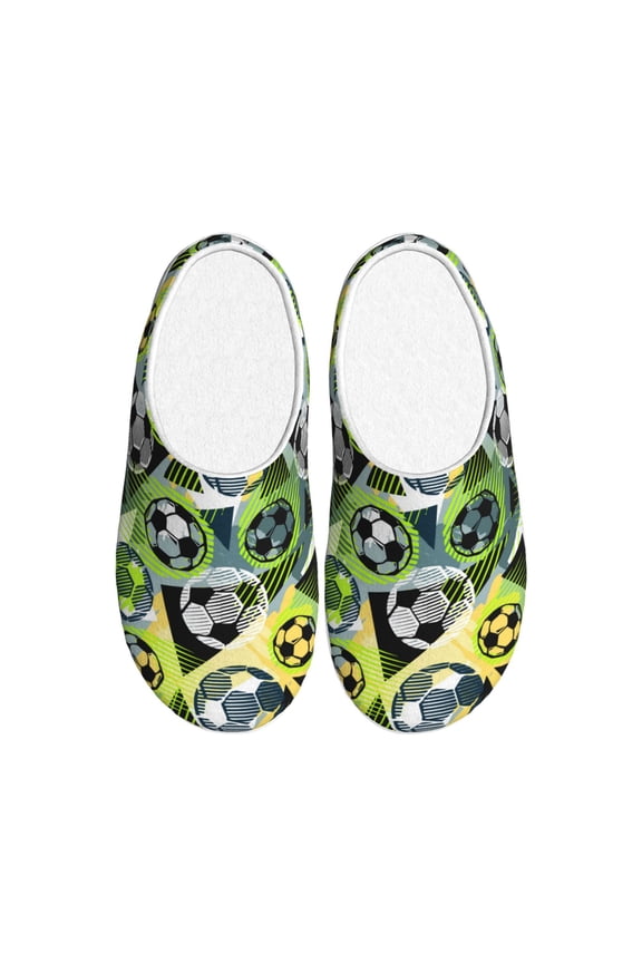 Football Doodle Print Cotton Slippers Fuzzy Warm Cozy Slippers Non Slip House Slippers For Indoor Outdoor Cotton Slippers House Slippers-37/38